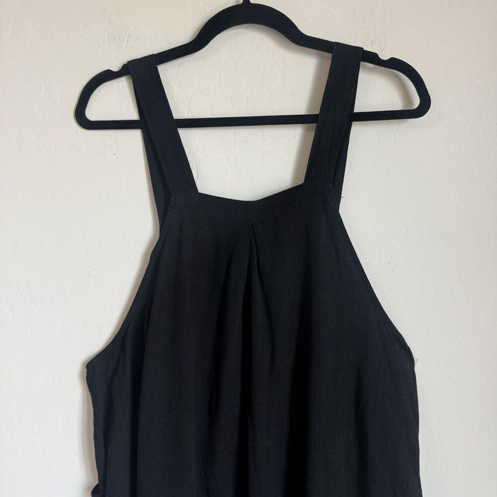Womens Large Black Linen Blend Overall Romper Shorts Boho Festival Breathable - Picture 11 of 16